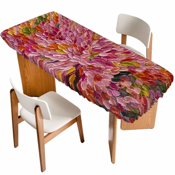 Watercolor Dahlia Table Cloths for 8 Foot Rectangle Tables, Floral Modern Abstract Oil Painting Art Patio Waterproof Elastic Fitted Tablecloths, Washable Rectangular Table Cover for Camping