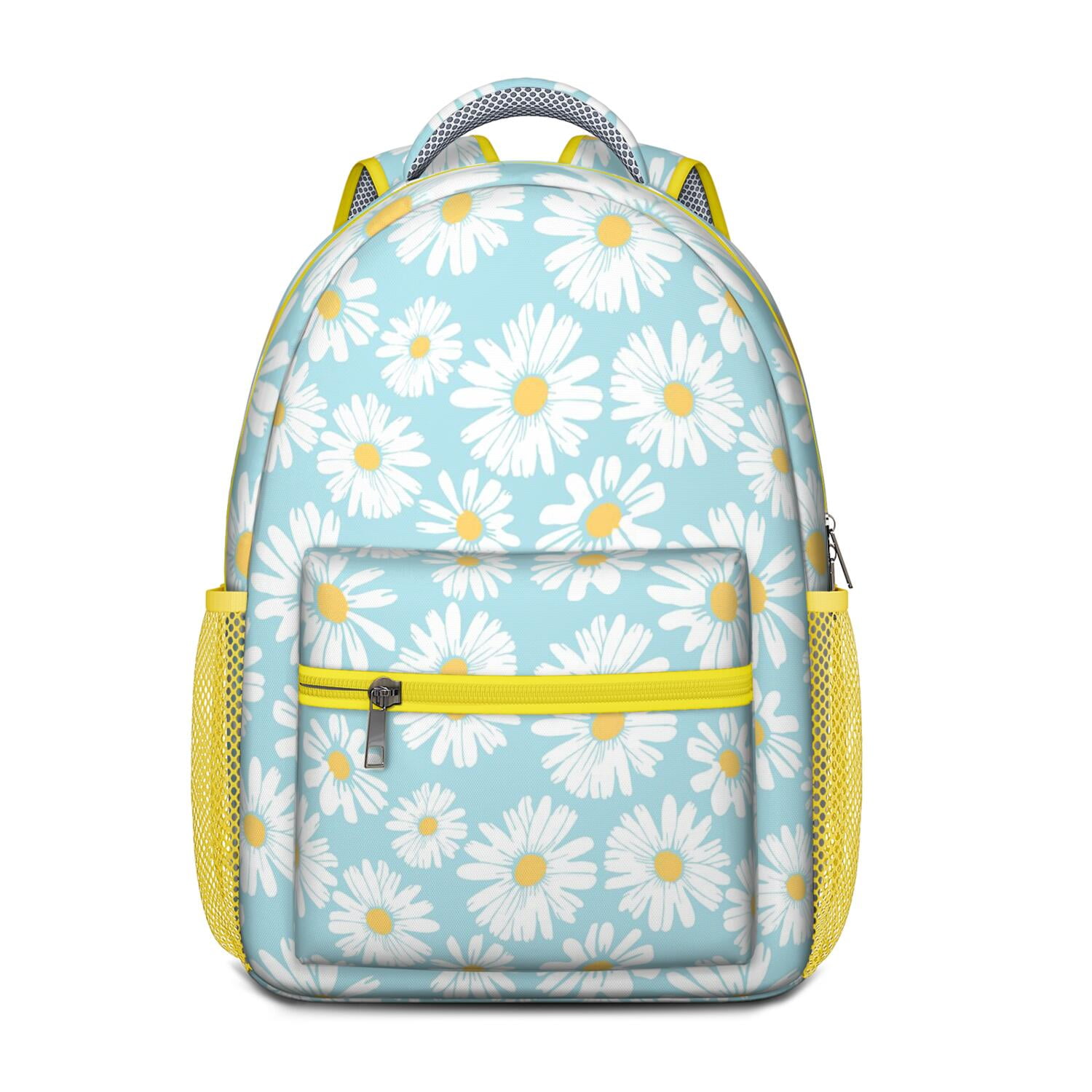 Watercolor Daisy Artwork School Bag - Breathable & Ergonomic for Teenagers