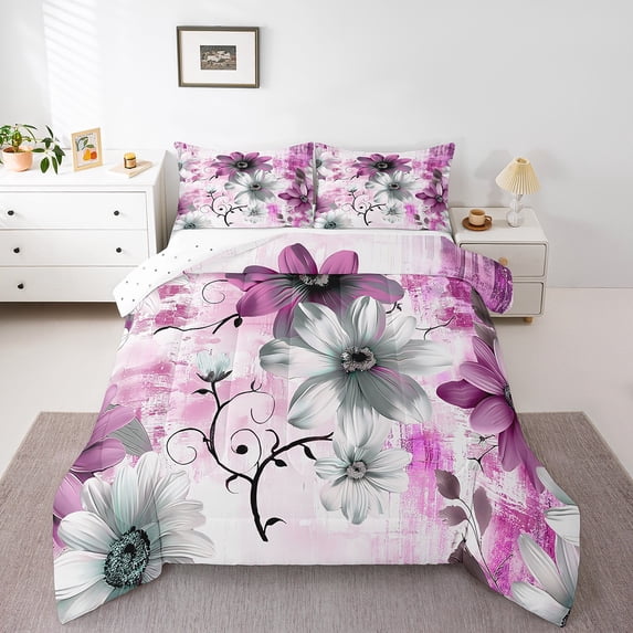Watercolor Daisy Bedding Chic Flower Floral Comforter Set Women, Watercolor Oil Painting Duvet Insert Ombre Gradient Quilt Comforter, Pink Bedding Comforters & Sets