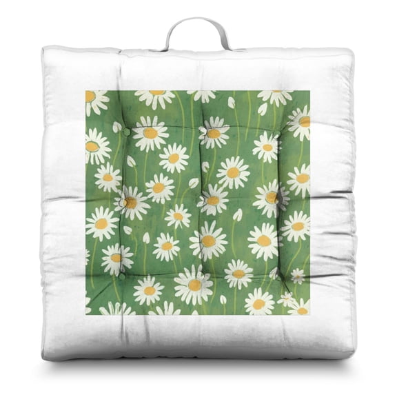 Watercolor Daisy Boho Floor Cushion - Oversized Square Meditation Pillow, Daisy and Butterfly Design, Multipurpose Use