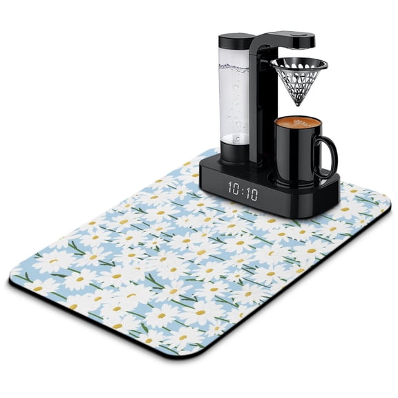 Watercolor Daisy Coffee Mat - Artistic Floral Absorbent Mat, Non-Slip Base for Heavy Appliances