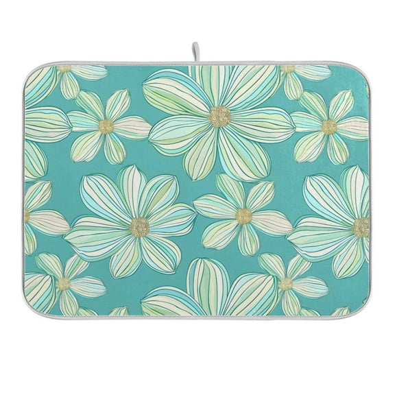 Watercolor Daisy Flowers Dish Drying Mat 16x18 Absorbent Microfiber Draining Rack Pad for Kitchen Counter Sink