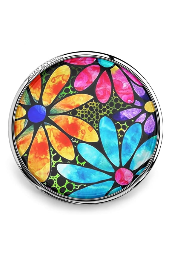 Snap Jewelry Watercolor Daisy Flowers, Multi-Color Ginger Charm 18MM Button, For Interchangeable DIY Customizable Accessories
