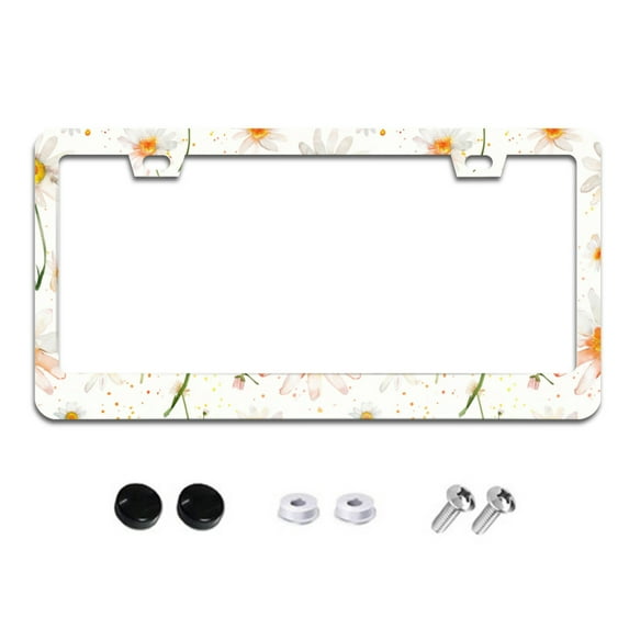 Watercolor Daisy License Plate Frames for Women Men Car Plate Holder Cover Metal Tag Aluminum Car Accessories Front Rear Plate Decor