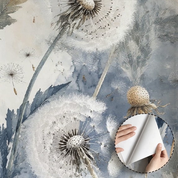 Watercolor Dandelion Floral Wallpaper, Boho Rustic Farmhouse Peel and Stick Wallpaper, Waterproof, Wall Decoration & Home Decor for Bedroom, Living Room, Bathroom, Kitchen Cabinet [17.7 * 118 in]
