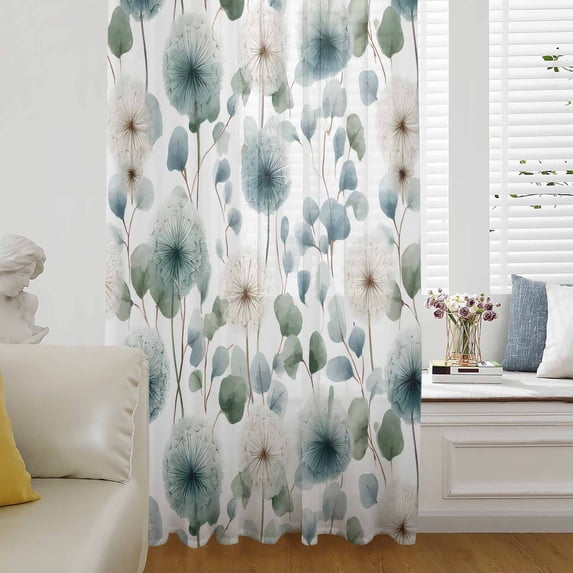 Watercolor Dandelion Semi Sheer Curtains Drapes for Living Room,Bedroom,French Doors Window 84 Inches Long,Spring Flowers Botanical Vintage Rod Pocket Chiffon Curtain Drapery Voile Draperies Panel