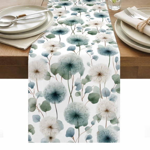 Watercolor Dandelion Table Runner - 70 Inch Long, Kitchen Dining Table Runner Dresser Scarves, Spring Flowers Botanical Vintage Farmhouse Decor for Coffee Tables Wedding Party Banquet