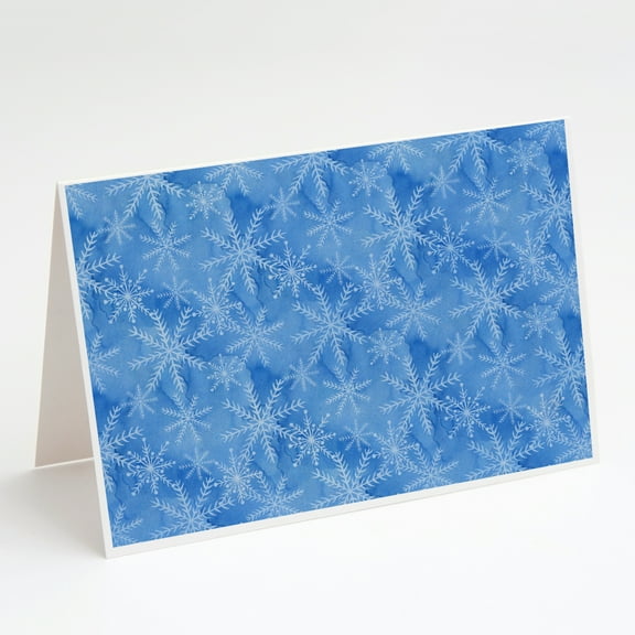 Watercolor Dark Blue Winter Snowflakes Greeting Cards and Envelopes Pack of 8