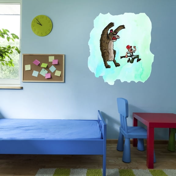 Watercolor Decal Bedroom Wall Decal for Children Cartoon Art Green Watercolor Background Cute Themed Room Décor - Size: 36 In x 40 In