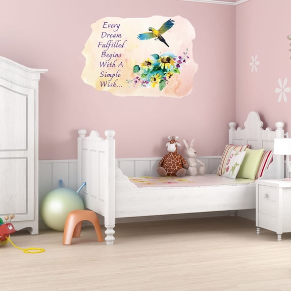 Watercolor Decal Every Dream Begins With A Simple Wish Living Room Wall Decal for Family Lettering Art Inspirational Quote Design Cute Themed Room Décor - Size: 40 In x 28 In