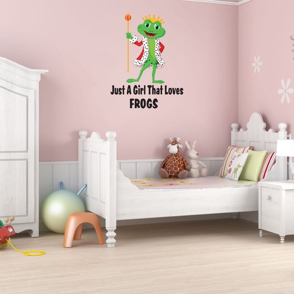 Watercolor Decal Just A Girl That Loves Frogs Bedroom Wall Decal for Children Royal Blooded Frog Prince Colorful Art Cute Themed Room Décor - Size: 8 In x 10 In