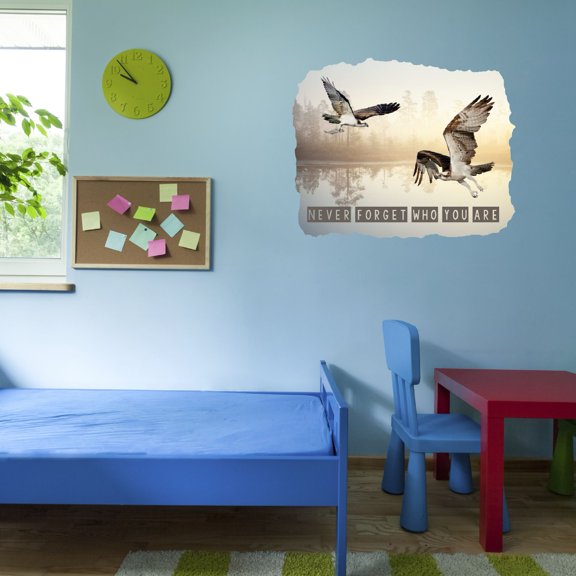 Watercolor Decal Never Forget Who You Are Living Room Wall Decal for Family Outdoor Scene Background Forest Lake Art Cute Themed Room - Size: 30 In x 24 In