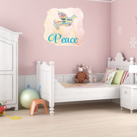 Watercolor Decal Peace Bedroom Wall Decal for Children Pink Watercolor Background Art Design Cute Themed Room Decal - Size: 40 In x 40 In