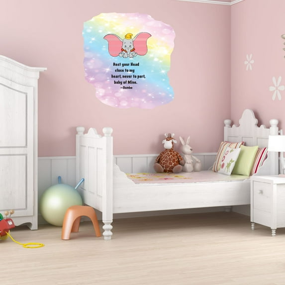 Watercolor Decal Rest Your Head To My Heart Never To Part Bedroom Wall Decal for Children Lettering Art Quotes Multicolored Art Cute Themed Room Decal - Size: 10 In x 10 In