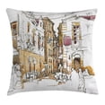thumbnail image 1 of Watercolor Decor Throw Pillow Cushion Cover, Sketch of Street with Old Buildings Town Artisan Paintbrush Artwork, Decorative Square Accent Pillow Case, 20 X 20 Inches, Sand Brown White, by Ambesonne, 1 of 2