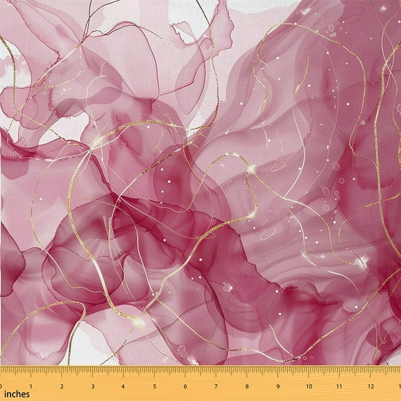 Watercolor Decorative Fabric,Pink Pastel Upholstery Fabric,Ink Painting Indoor Outdoor Fabric,Golden Geometric Lines Waterproof Fabric,White Polka Dots DIY Fabric,10 Yards