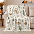 thumbnail image 1 of Watercolor Deer Family with Robins and Pinecones, Calm Woodland Art for Nature Lovers, Winter Forest Animal Motif Soft Flannel Blanket, Christmas Gift for Bedroom and Nursery Home Decor, 1 of 9