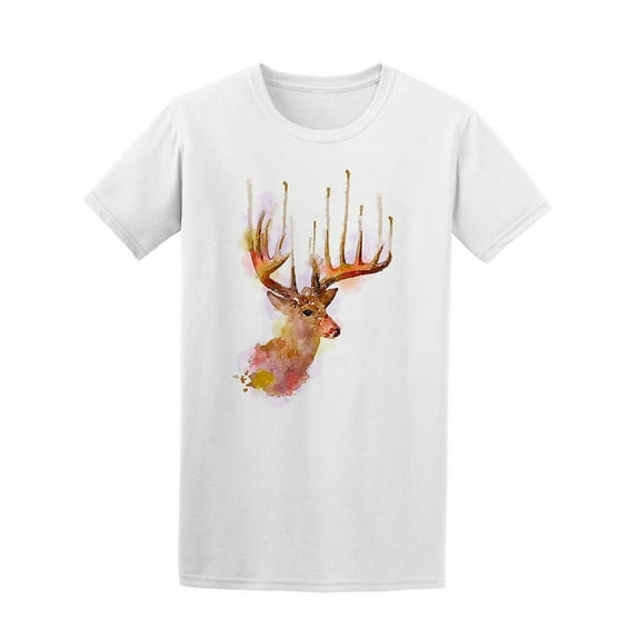 Watercolor Deer Head Graphic T-Shirt Men -Image by Shutterstock, Male Large