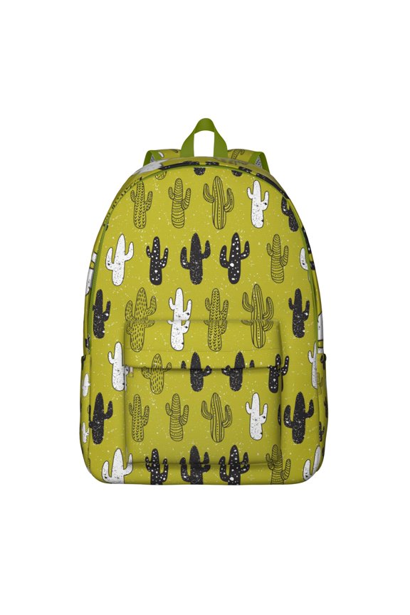 Watercolor Desert Succulent Backpack, Waterproof School Bag Featuring Minimalist Botanical Cactus Pattern