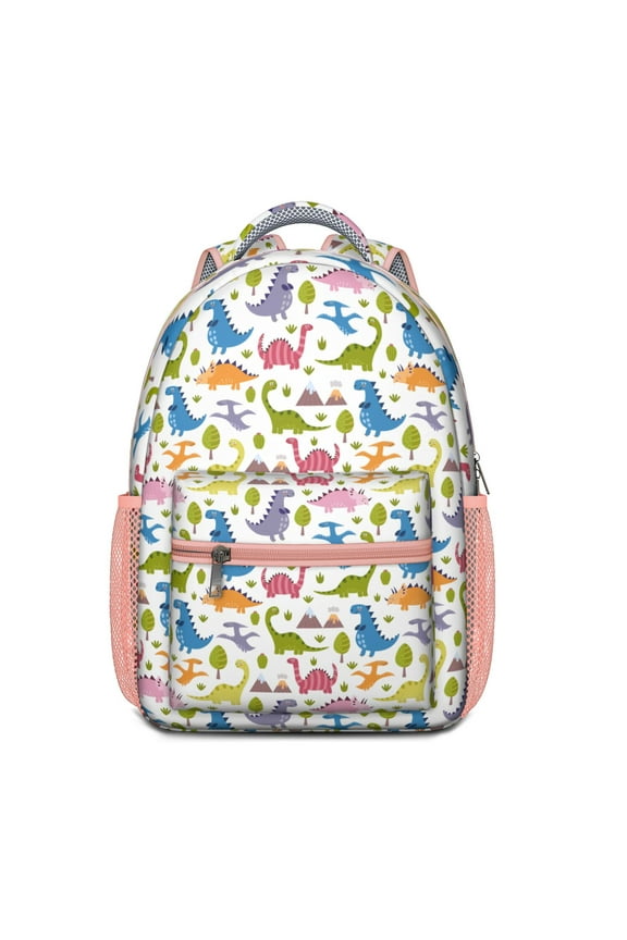 Watercolor Dino and Nature Print Backpack – Artistic Dinosaur Pattern School Bag with Planets, Stars, and Forest Theme