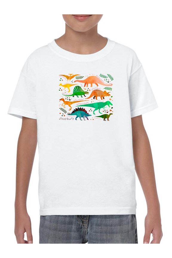 Watercolor Dinos Pattern T-Shirt Juniors -Image by Shutterstock, Medium