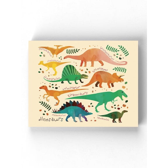 Watercolor Dinos W Names Art Wrapped Canvas  -Image by Shutterstock,