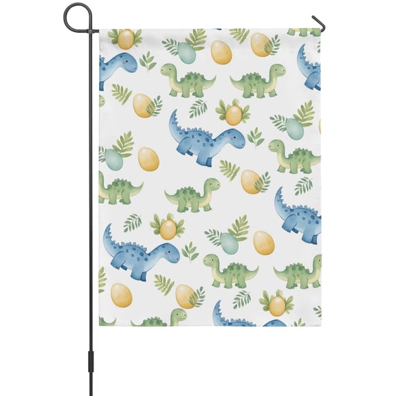 Watercolor Dinosaur Garden Flag 12 x 18 Inches, Leaf Egg Boho Artistic Weather Proof Outdoor Patio Flags Double Sided Small Garden Decoration for Yard Outside Home