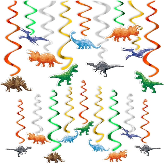 Watercolor Dinosaur Hanging Swirl - 24PCS Party Decorations for Boys Kids Dino Theme Birthday Supplies Jurassic World Spiral Garlands Ceiling Decor