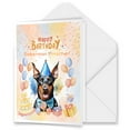 thumbnail image 1 of Watercolor Doberman Pinscher Happy Birthday Celebration Balloons Gift Party 5x7in Folded Greeting Card Doberman Dog Lover Gifts Single Note Card with Envelope - 00028, 1 of 5