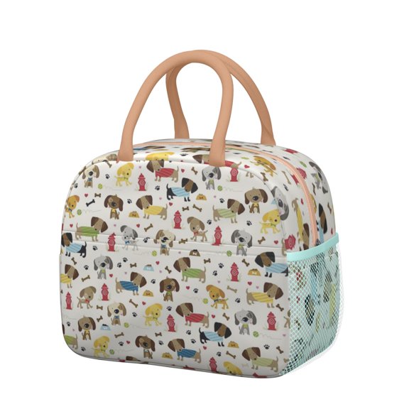 Watercolor Dog Artwork Lunch Box - Insulated & Portable with Boho Dog Aesthetic, Outer Pocket for Utensils or Snacks