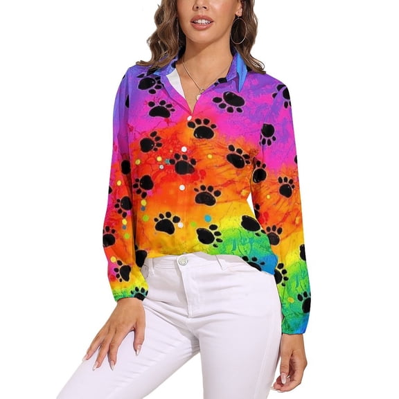 Watercolor Dog Paw Long Sleeve Blouse Woman Streetwear Casual Shirts Summer Oversize Woman Streetwear Clothing Birthday Present