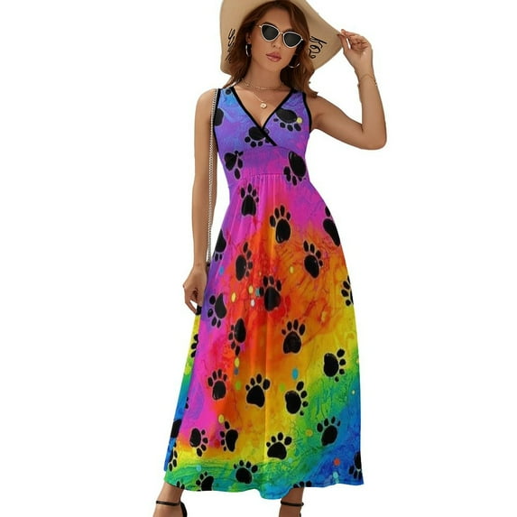 Watercolor Dog Paw Sleeveless Dress Summer Women Clothes Dress for Pregnant Women Dresses