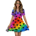 thumbnail image 1 of Watercolor Dog Paw Women Dress V-Neck Short Sleeve Flowy Swing Party Midi Dress, 1 of 4