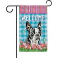 thumbnail image 1 of Watercolor Dog Spring Summer Welcome Garden Flag Boston Terrier Tulip Flowers Blue Buffalo Plaid Outside Yard Decor Flag Banner 12.5X18 Inch Double Side Style 1, 1 of 6