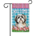 thumbnail image 1 of Watercolor Dog Spring Summer Welcome Garden Flag Havanese Tulip Flowers Blue Buffalo Plaid Outside Yard Decor Flag Banner 12.5X18 Inch Double Side Style 1, 1 of 6