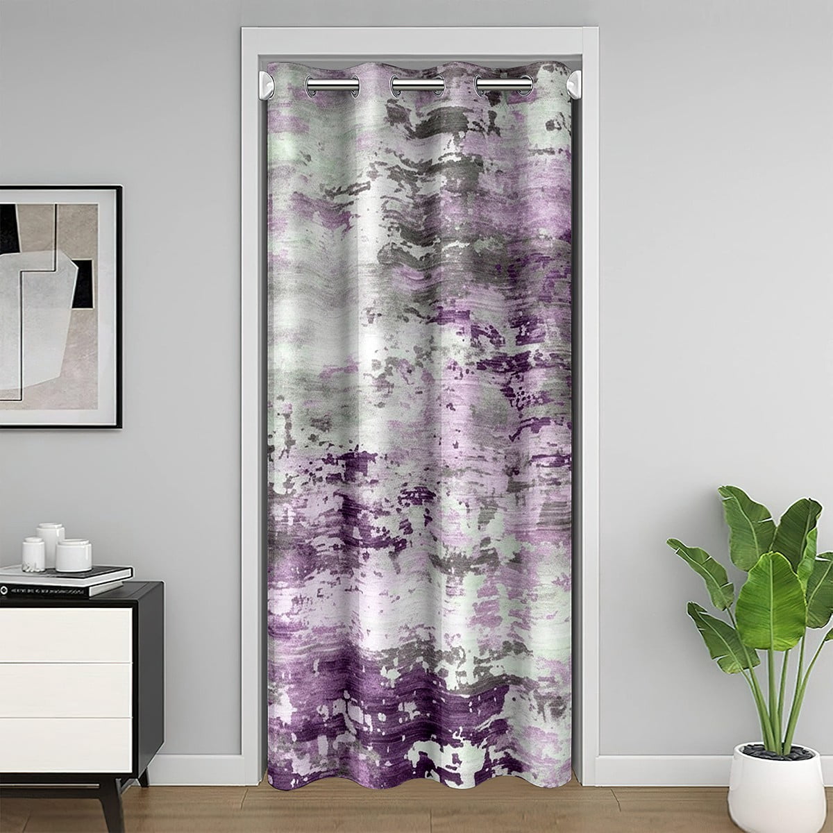 Watercolor Door Curtains for Doorways Privacy,Modern Abstract Blackout Curtain,Ombre Gradient Tie Dye Batik Grunge Art Closet Curtains for Bedroom Closet Door (Lilac Grey,34"W X 80"L)