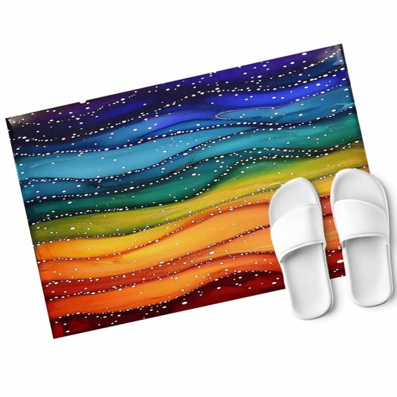 Watercolor Door Mat Marble Texture Rainbow Wave Beach Non Slip Absorbent Entrance Mat Washable Low Profile Indoor Doormat for Front Door Entryway Entry 20"x31"