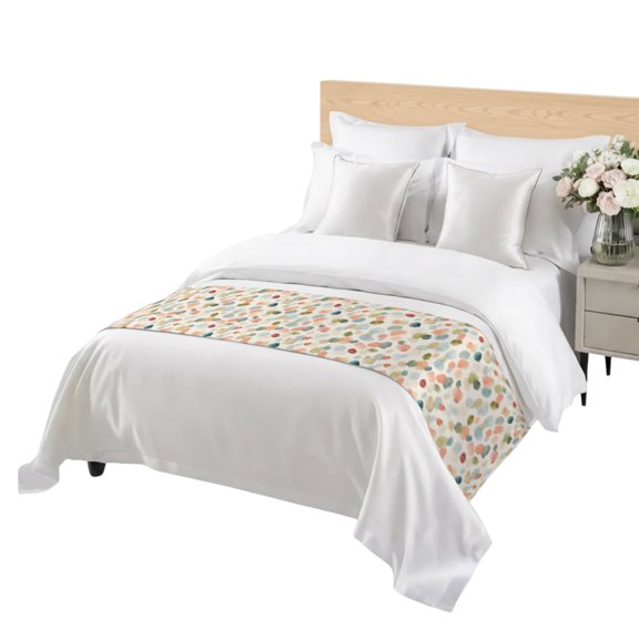 Watercolor Dot Bed Runner for Queen Size Bed, Minimalist Soft Sage Green Blue Pink Ditsy Floral Soft Bedding Scarf Bedding Protector Slipcover Sofa Throw for Bedroom Hotel Guesthouse
