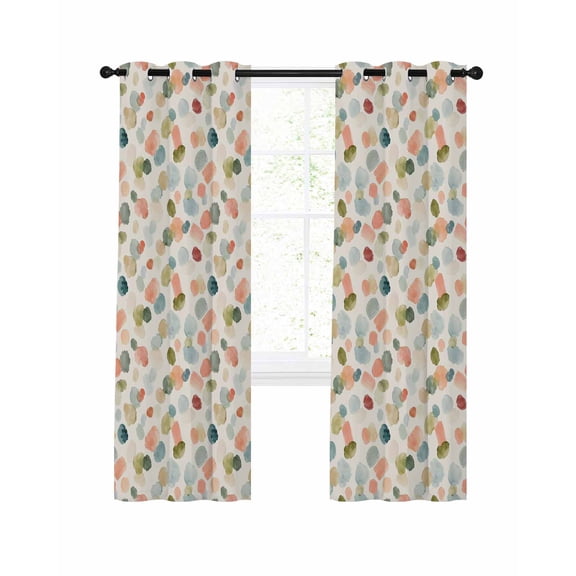 Watercolor Dot Blackout Curtains for Bedroom Living Room, Minimalist Soft Sage Green Blue Pink Ditsy Floral 84 In Long Thermal Insulated Room Darkening Drapes Grommet Window Treatments, 42 x 84 In