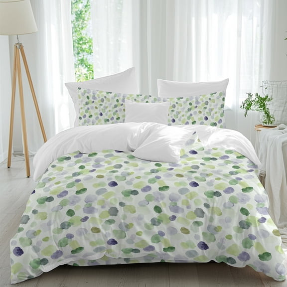 Watercolor Dot California King Duvet Cover Set, Minimalist Soft Sage Green Blue Purple Ditsy Floral 4 Piece Microfiber Bedding Set with Zipper, Bed Sheet and 2 Pillow Shams, Soft Bedding Cover