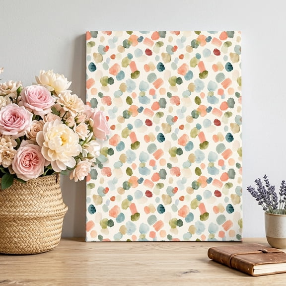 Watercolor Dot Canvas Wall Art for Living Room, Minimalist Soft Sage Green Blue Pink Ditsy Floral Wall Decor Framed Artwork Pictures Ready to Hang for Bedroom Office Home Decor 8x12 Inch