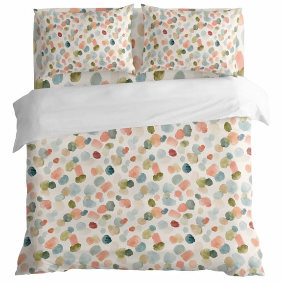 Watercolor Dot Duvet Cover Set Full Size, Minimalist Soft Sage Green Blue Pink Ditsy Floral 4 Piece Bedding Set with Zipper Closure & Corner Ties Soft Breathable Comforter Cover for Bedroom