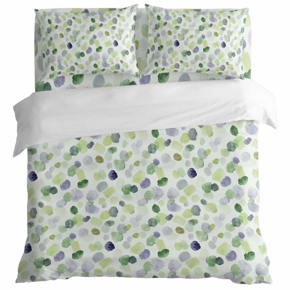 Watercolor Dot Duvet Cover Set Queen Size, Minimalist Soft Sage Green Blue Purple Ditsy Floral 4 Piece Bedding Set with Zipper Closure & Corner Ties Soft Breathable Comforter Cover for Bedroom