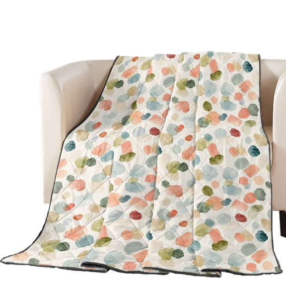 Watercolor Dot Quilted Comforters Cooling Blanket King Size, Minimalist Soft Sage Green Blue Pink Ditsy Floral Cold Comfort for Hot Sleepers Lightweight Air Conditioning Quilt Blanket for Bed