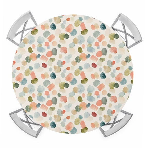 Watercolor Dot Round Table Cover, Minimalist Soft Sage Green Blue Pink Ditsy Floral Waterproof Fitted Tablecloths for 36"-44" Tables, Washable Picnic Table Cover for Camping Dining Indoor Outdoor