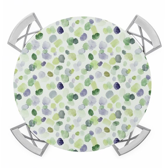 Watercolor Dot Round Table Cover, Minimalist Soft Sage Green Blue Purple Ditsy Floral Waterproof Fitted Tablecloths for 45"-54" Tables, Washable Picnic Table Cover for Camping Dining Indoor Outdoor