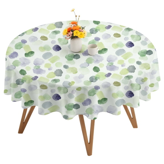 Watercolor Dot Round Tablecloth 54 inches Minimalist Soft Sage Green Blue Purple Ditsy Floral Waterproof Oil-Proof Table Cloth Round Table Cover for Holiday Party Picnic Dinner Decor Indoor Outdoor