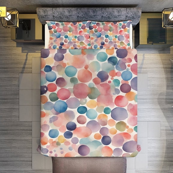 Watercolor Dots Quilt Cover Set Fashionable Printed Bedding Covers with Pillowcase Home Textiles, Twin (68"x86")