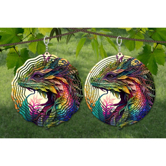 Watercolor Dragon 10 Inch Metal Wind Spinner, 3D Kinetic Outdoor Hanging Garden Decor for Yard Patio, Gift for Men