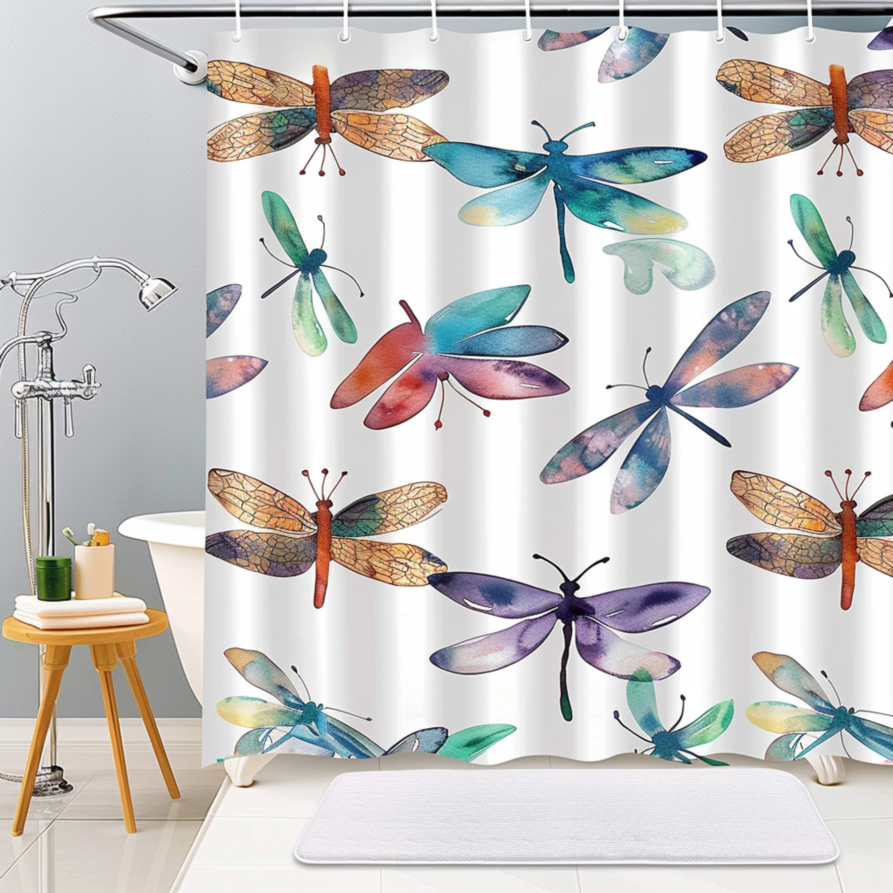 Watercolor Dragonflies Bathroom Decor Set Shower Curtain with Curtains
